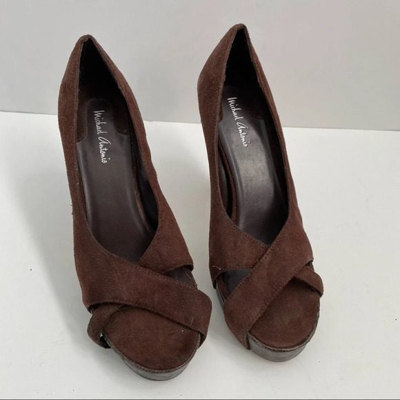 Michael Antonio Brown Suede Peep Toe Platform Heels - Picture 8 of 13